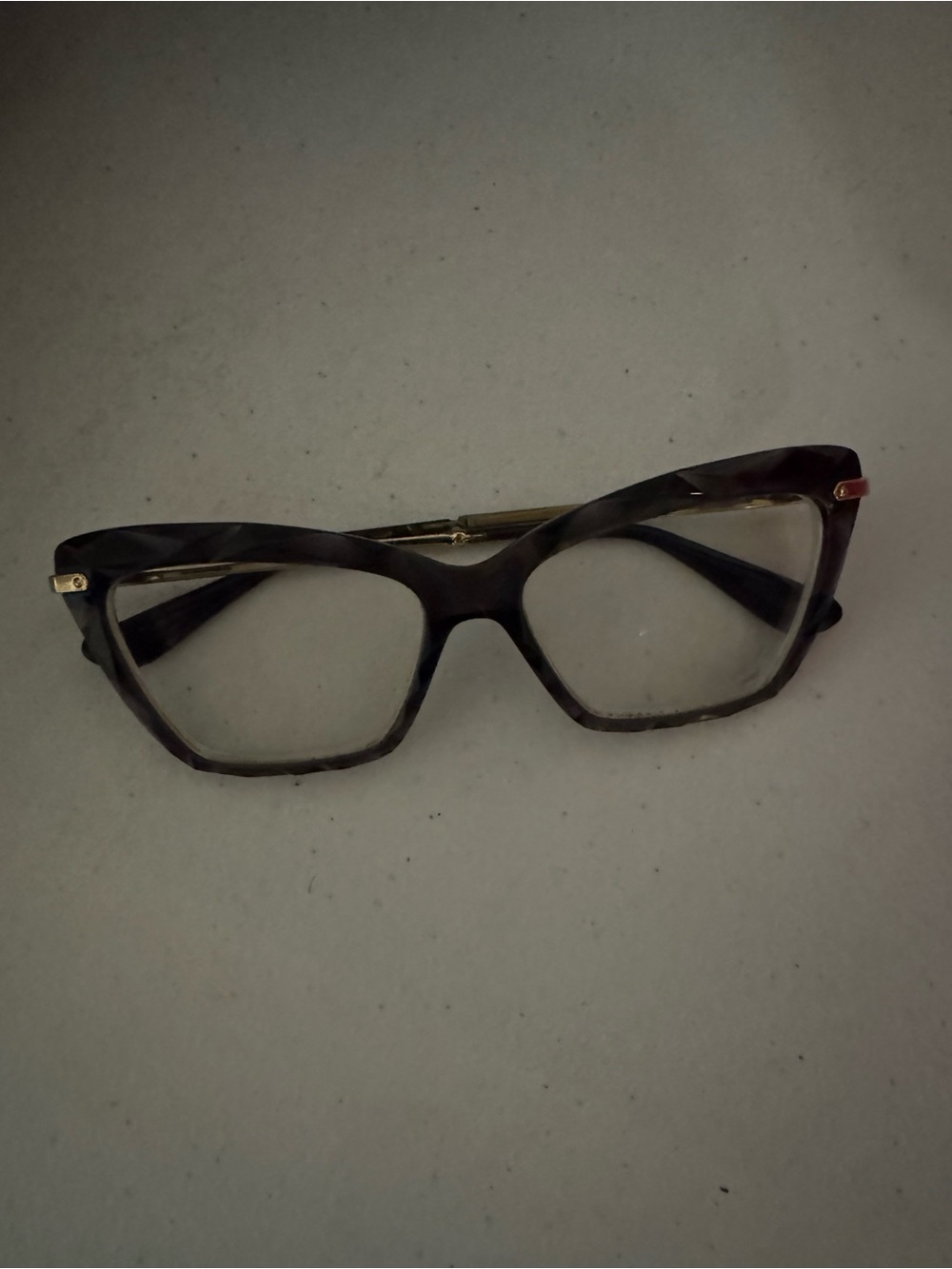 Dolce & Gabbana Tortoiseshell Cat-Eye Beveled Glasses with Gold Accents